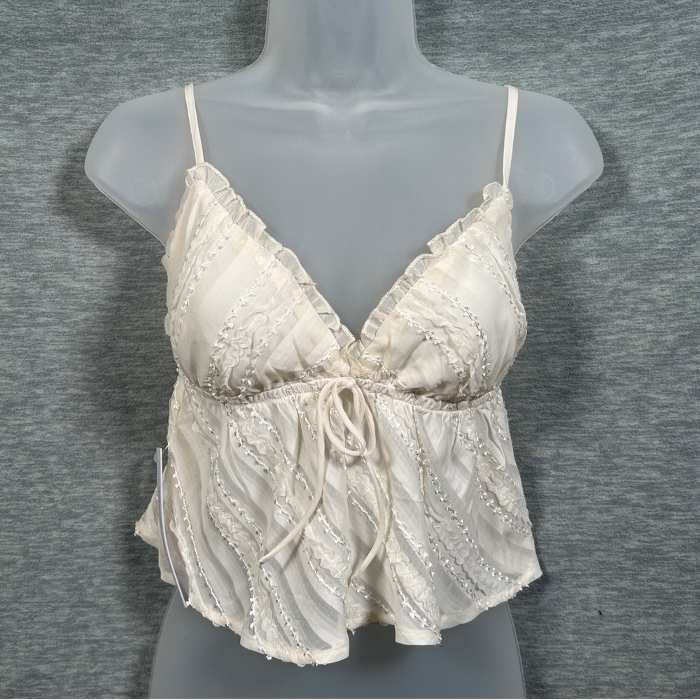 Princess‎ Polly Cami Top Womens SZ 2 Ivory Boho Cottagecore Sheer Festival